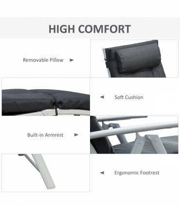 Steel Frame Outdoor Garden Padded Sun Lounger Black 137L x 63.5W x 100.5H