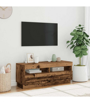 vidaXL TV Cabinet with LED Lights Old Wood 100x35x40 cm Engineered Wood