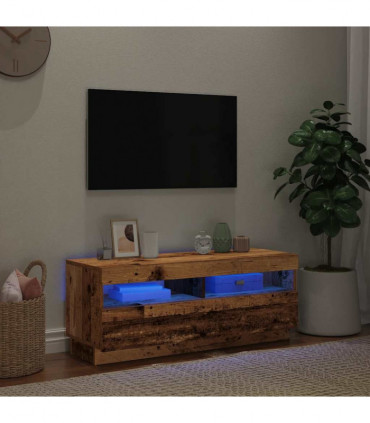 vidaXL TV Cabinet with LED Lights Old Wood 100x35x40 cm Engineered Wood