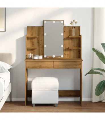 vidaXL Dressing Table with LED Lights Artisan Oak 96x40x142 cm