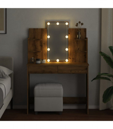 vidaXL Dressing Table with LED Lights Artisan Oak 96x40x142 cm