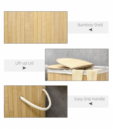 100L Bamboo Laundry Basket w/ 2 Compartments Washing Baskets Natural HOMCOM