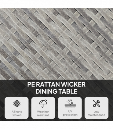 Outsunny Outdoor PE Rattan Dining Table w/ Wood-plastic Composite Top, Grey
