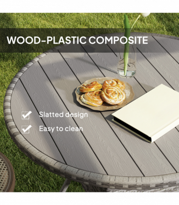 Outsunny Outdoor PE Rattan Dining Table w/ Wood-plastic Composite Top, Grey