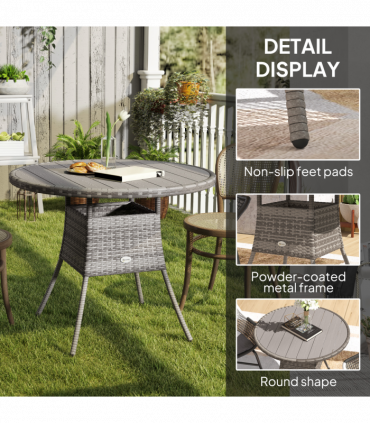 Outsunny Outdoor PE Rattan Dining Table w/ Wood-plastic Composite Top, Grey
