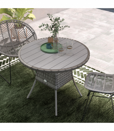 Outsunny Outdoor PE Rattan Dining Table w/ Wood-plastic Composite Top, Grey
