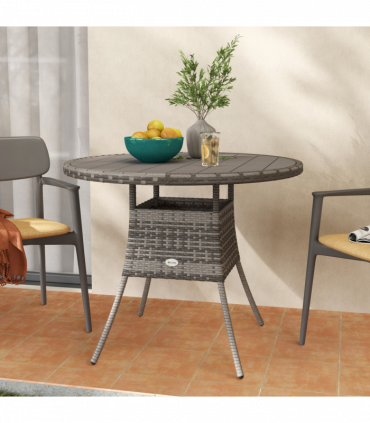 Outsunny Outdoor PE Rattan Dining Table w/ Wood-plastic Composite Top, Grey