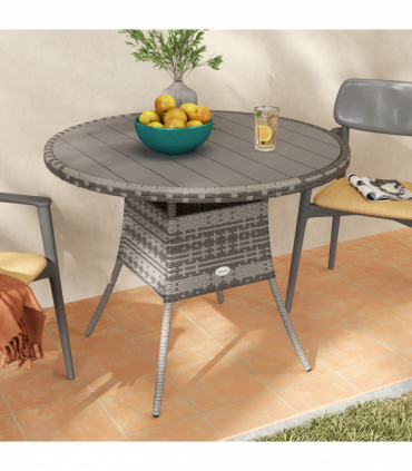 Outsunny Outdoor PE Rattan Dining Table w/ Wood-plastic Composite Top, Grey