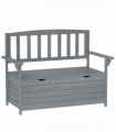 Outsunny Garden Storage Bench, 2 Seater Fir Wood Outdoor Bench, Dark Grey