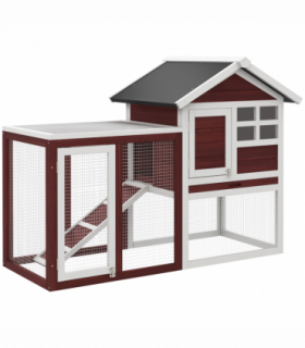 Rabbit Hutch Cage Bunny House Wooden Habitat Pet Small Animal w/ Tray Ramp
