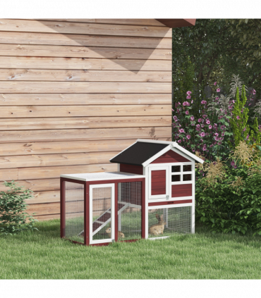 Rabbit Hutch Cage Bunny House Wooden Habitat Pet Small Animal w/ Tray Ramp