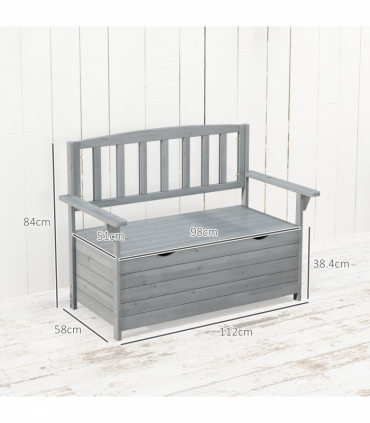 Outsunny Garden Storage Bench, 2 Seater Fir Wood Outdoor Bench, Dark Grey