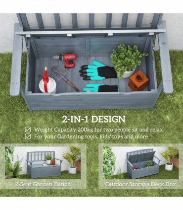 Outsunny Garden Storage Bench, 2 Seater Fir Wood Outdoor Bench, Dark Grey
