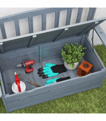 Outsunny Garden Storage Bench, 2 Seater Fir Wood Outdoor Bench, Dark Grey