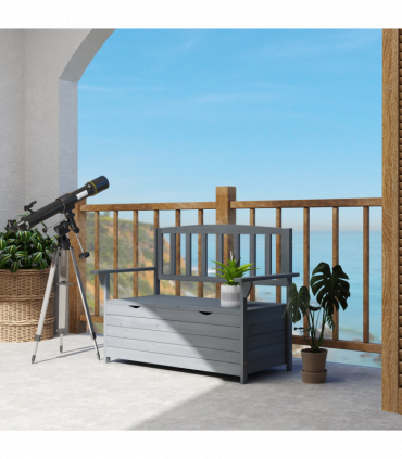 Outsunny Garden Storage Bench, 2 Seater Fir Wood Outdoor Bench, Dark Grey