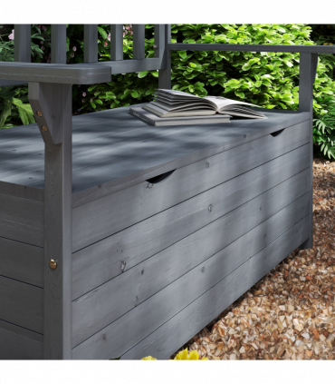 Outsunny Garden Storage Bench, 2 Seater Fir Wood Outdoor Bench, Dark Grey