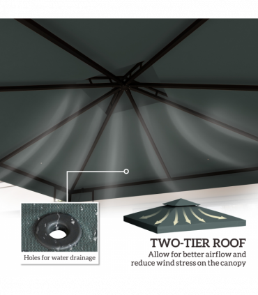 Outsunny 3(m) 2 Tier Gazebo Top Cover Replacement Canopy Roof Charcoal Grey