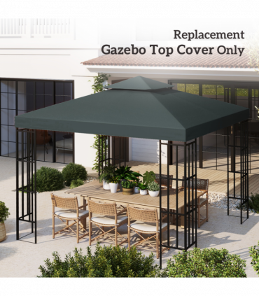 Outsunny 3(m) 2 Tier Gazebo Top Cover Replacement Canopy Roof Charcoal Grey