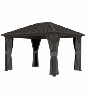 Outsunny 3.6 x 3(m) Metal Garden Hardtop Gazebo with Screened Curtain Dark Grey