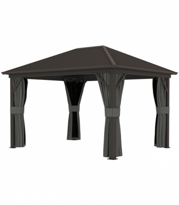 Outsunny 3.6 x 3(m) Metal Garden Hardtop Gazebo with Screened Curtain Dark Grey