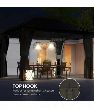 Outsunny 3.6 x 3(m) Metal Garden Hardtop Gazebo with Screened Curtain Dark Grey