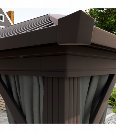 Outsunny 3.6 x 3(m) Metal Garden Hardtop Gazebo with Screened Curtain Dark Grey