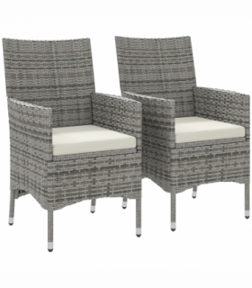 Outsunny 2 Pieces Outdoor Rattan Armchair Garden Dining Chair Set Mixed Grey