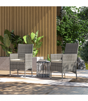 Outsunny 2 Pieces Outdoor Rattan Armchair Garden Dining Chair Set Mixed Grey
