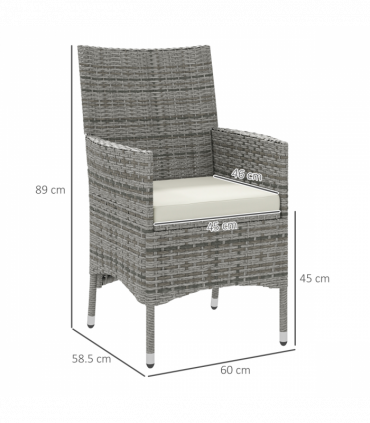 Outsunny 2 Pieces Outdoor Rattan Armchair Garden Dining Chair Set Mixed Grey