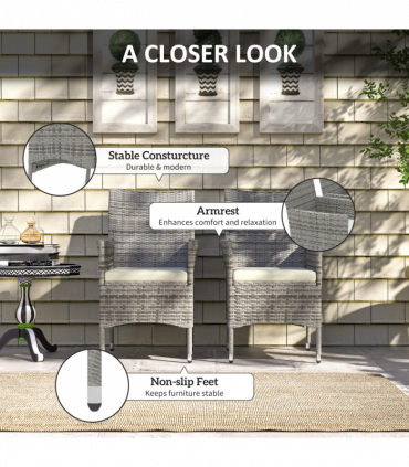 Outsunny 2 Pieces Outdoor Rattan Armchair Garden Dining Chair Set Mixed Grey