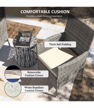 Outsunny 2 Pieces Outdoor Rattan Armchair Garden Dining Chair Set Mixed Grey