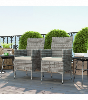Outsunny 2 Pieces Outdoor Rattan Armchair Garden Dining Chair Set Mixed Grey