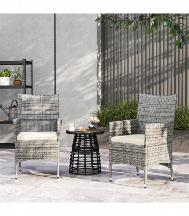 Outsunny 2 Pieces Outdoor Rattan Armchair Garden Dining Chair Set Mixed Grey