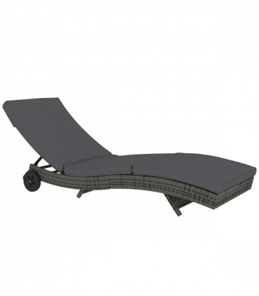 Outsunny Outdoor Rattan Sun Lounger with Reclining Back, Wheels, Dark Grey