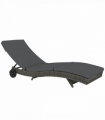 Outsunny Outdoor Rattan Sun Lounger with Reclining Back, Wheels, Dark Grey