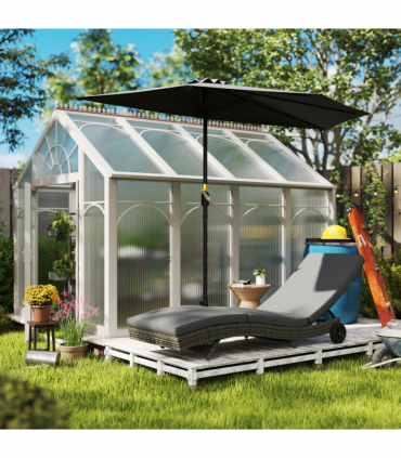 Outsunny Outdoor Rattan Sun Lounger with Reclining Back, Wheels, Dark Grey