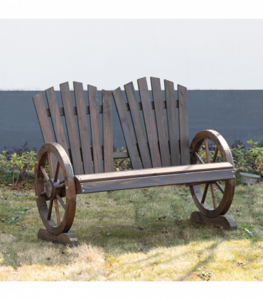 2 Seater Garden Bench w/ Wheel-Shaped Armrests Carbonized colour Outsunny