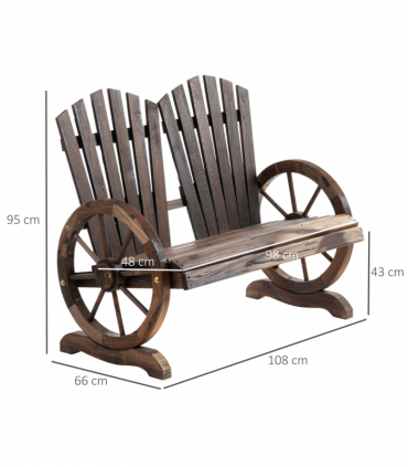 2 Seater Garden Bench w/ Wheel-Shaped Armrests Carbonized colour Outsunny