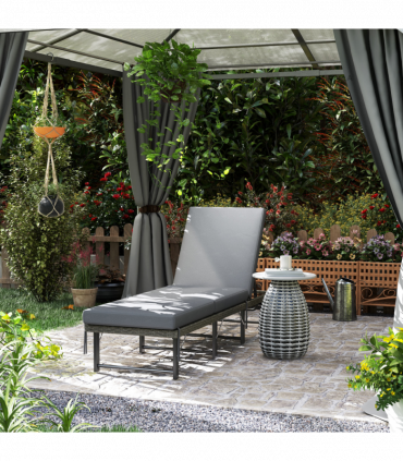 Outsunny Folding Rattan Sun Lounger with Adjustable Back, Cushion, Grey