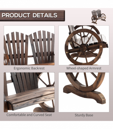 2 Seater Garden Bench w/ Wheel-Shaped Armrests Carbonized colour Outsunny