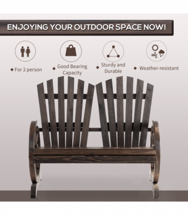 2 Seater Garden Bench w/ Wheel-Shaped Armrests Carbonized colour Outsunny