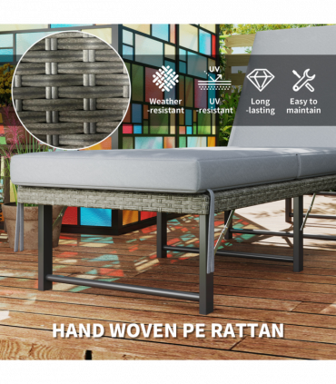 Outsunny Folding Rattan Sun Lounger with Adjustable Back, Cushion, Grey