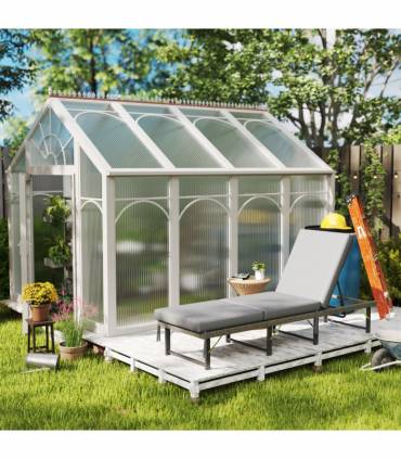 Outsunny Folding Rattan Sun Lounger with Adjustable Back, Cushion, Grey