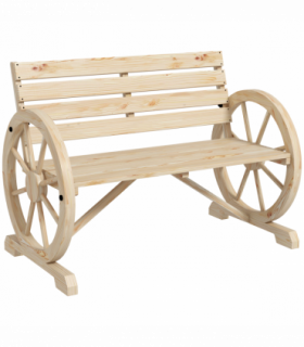 Outsunny 2 Seater Garden Bench w/ Wooden Cart Wagon Wheel Natural