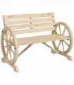 Outsunny 2 Seater Garden Bench w/ Wooden Cart Wagon Wheel Natural