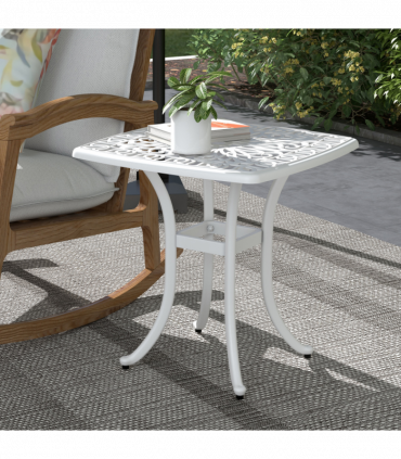 Outsunny Cast Aluminium Bistro Table with Umbrella Hole, White