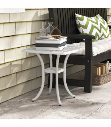 Outsunny Cast Aluminium Bistro Table with Umbrella Hole, White