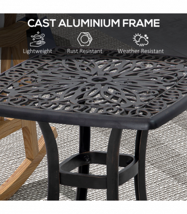 Outsunny Cast Aluminium Bistro Table with Umbrella Hole, Bronze Tone