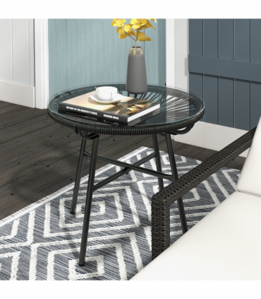 Stylish Rattan Coffee Table with Glass Top for Outdoor Living