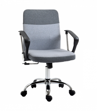 Office Chair Linen Swivel Desk Chair Home Study Rocker w/ Wheel, Grey Vinsetto